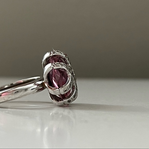 14k white gold pink sapphire and diamond chips ring - Picture 7 of 12